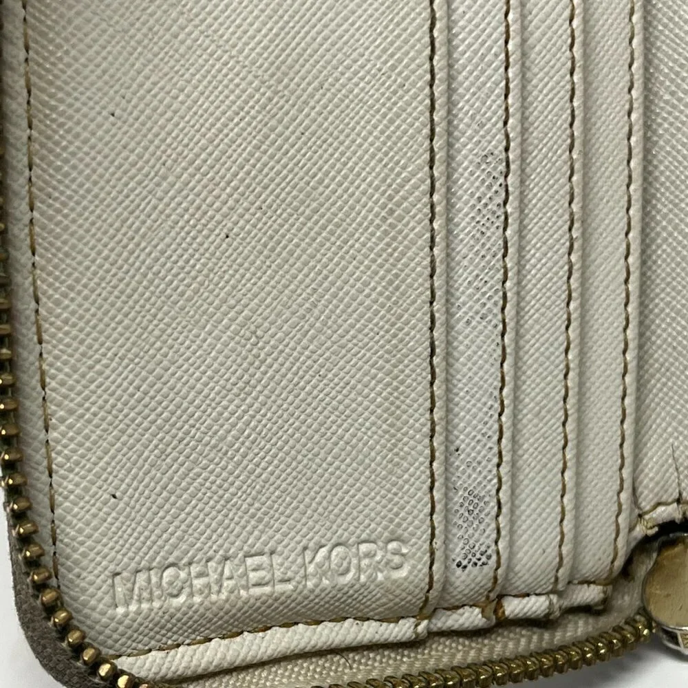 Michael Kors logo wallet cream brown distressed